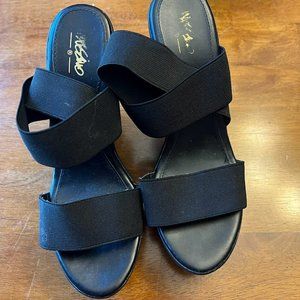 Black Platform Wedges Elastic Straps Women Size 7.5